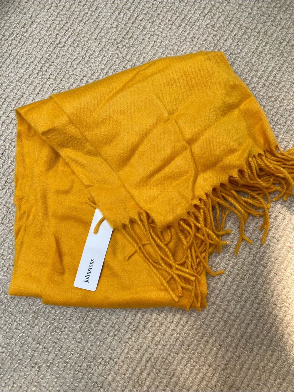 Johnstons Scotland 100% Cashmere Scarf mustard Yellow Fringe